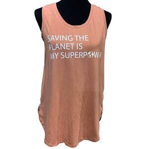 Hand Printed Upcycled Small Saving the Planet is My Superpower Tank Top Tee